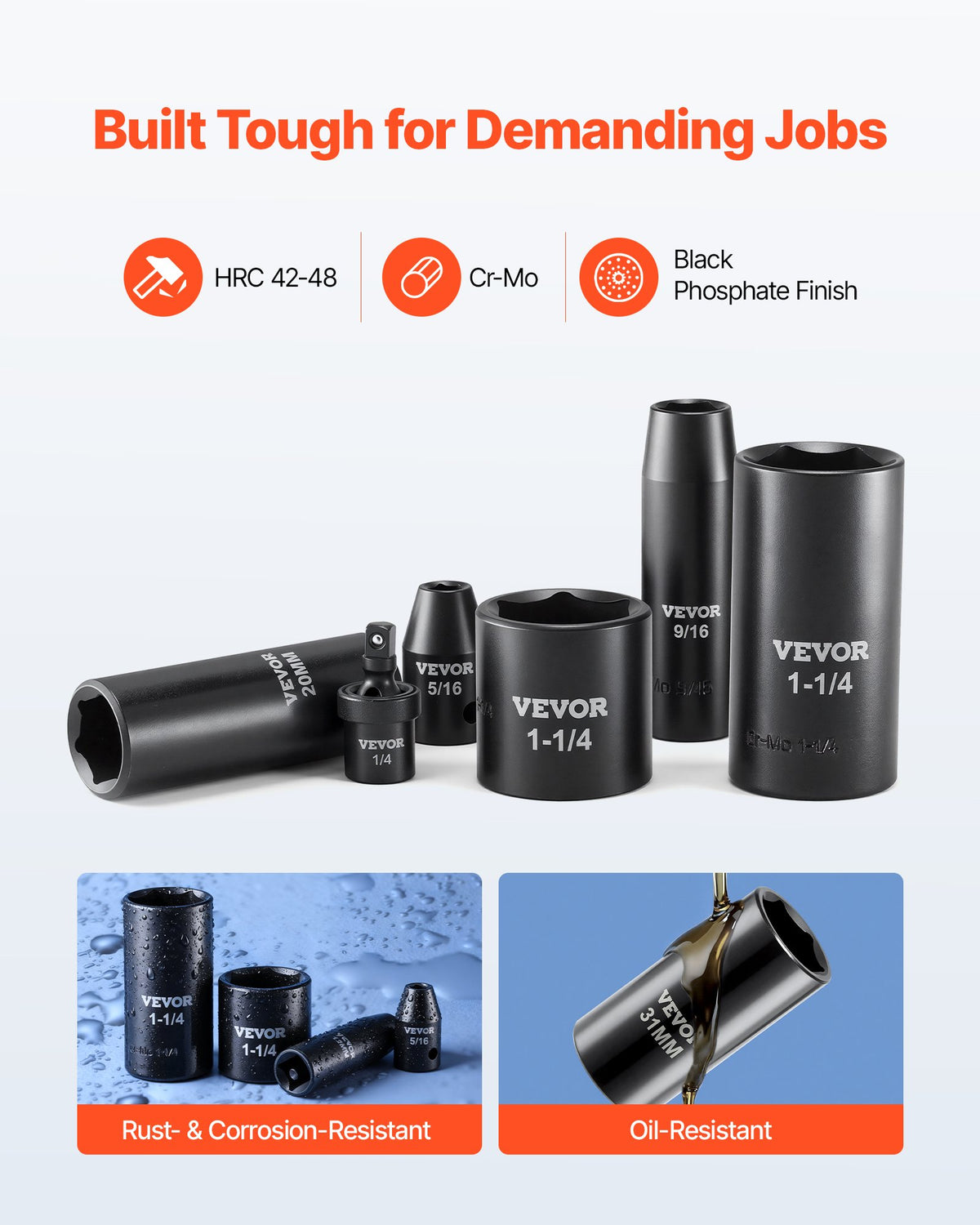 VEVOR 210 Piece Drive Impact Socket Set, 1/4, 3/8, 1/2 Inch, 6 Point Deep & Shallow Impact Sockets, SAE (3/16 to 1-1/4 in) and Metric (4 to 32 mm) Sizes with Extension Bars, Cr-Mo Steel, Carrying Case - CJTTTZCRMOCZYTPP1001V0 - view 3