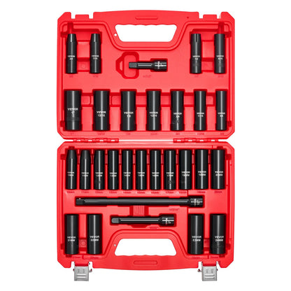 VEVOR 1/2 in Drive Impact Socket Set, 29 Piece, 6 Point Deep Impact Sockets, SAE (3/8 to 1 inch) and Metric (10 to 24 mm) Sizes with Extension Bars (3, 5, 10 in), Cr-V Steel, Heavy Duty Carrying Case - CJTTTZCRVCZ240U6O001V0 - view 10