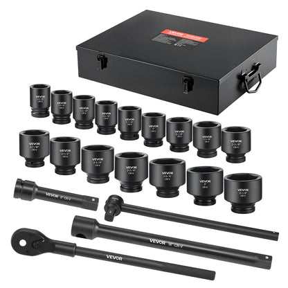 VEVOR 1 in Drive Impact Socket Set, 21 Piece, 6 Point Shallow Impact Sockets, SAE (1-5/8 in to 3-1/8 in), with 8 in & 18 in Extension Bars, 24 in Ratchet, Cr-V Steel, Size Marking, and Carrying Case - CJTTTZCRVCZ2E7JZE001V0 - view 1