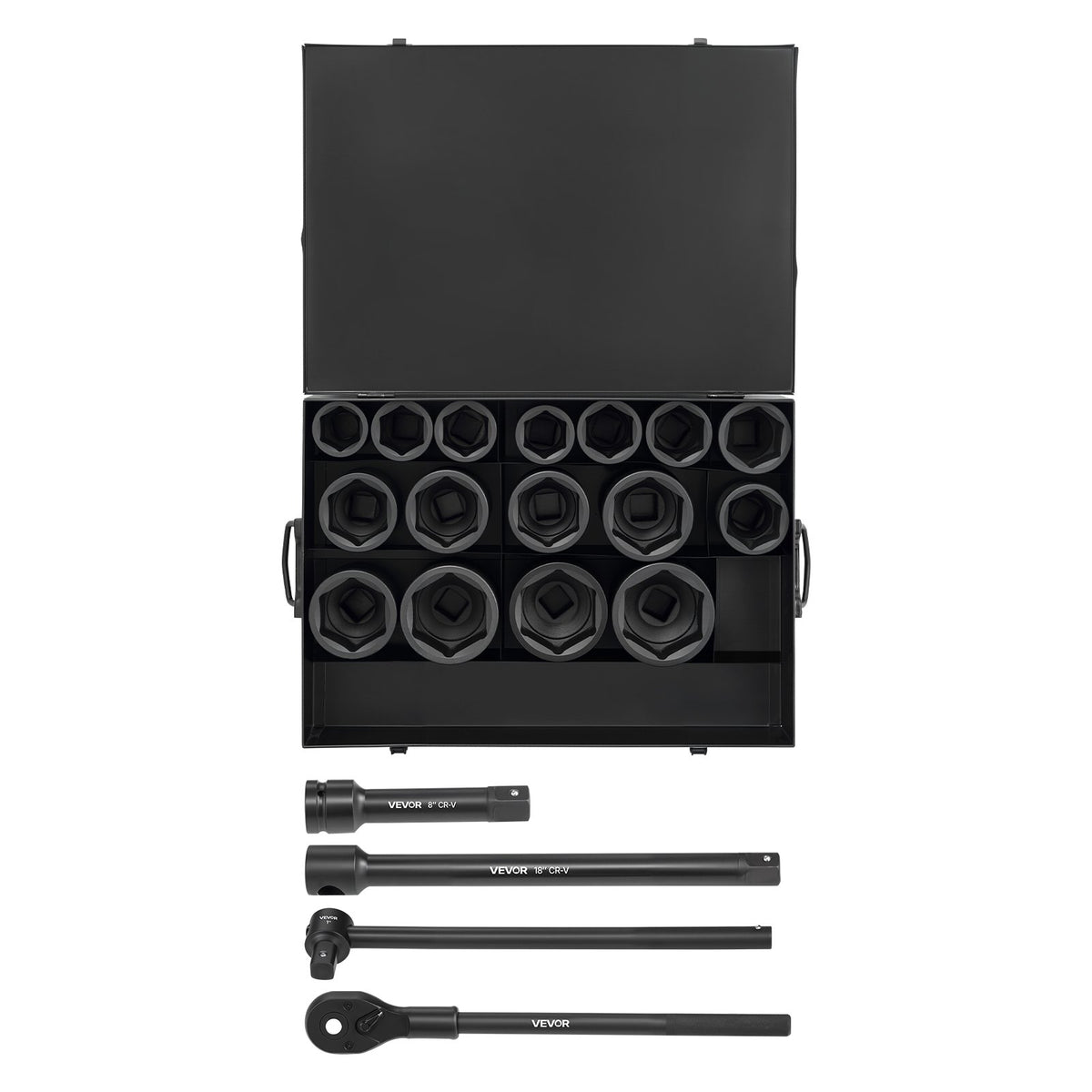 VEVOR 1 in Drive Impact Socket Set, 21 Piece, 6 Point Shallow Impact Sockets, SAE (1-5/8 in to 3-1/8 in), with 8 in & 18 in Extension Bars, 24 in Ratchet, Cr-V Steel, Size Marking, and Carrying Case - CJTTTZCRVCZ2E7JZE001V0 - view 10