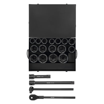 VEVOR 1 in Drive Impact Socket Set, 21 Piece, 6 Point Shallow Impact Sockets, SAE (1-5/8 in to 3-1/8 in), with 8 in & 18 in Extension Bars, 24 in Ratchet, Cr-V Steel, Size Marking, and Carrying Case - CJTTTZCRVCZ2E7JZE001V0 - view 10
