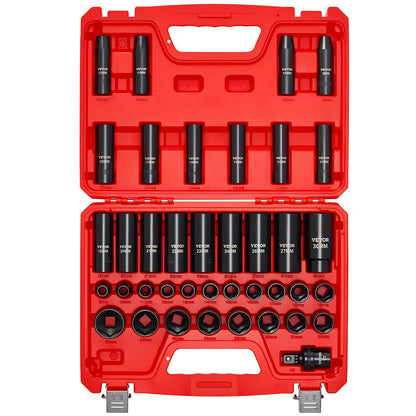 VEVOR 1/2 in Drive Impact Socket Set, 39 Piece, 6 Point Deep & Shallow Impact Sockets, Metric 9 to 30 mm, Cr-V Steel High Durability, with Universal Joint, Dual Size Markings, Heavy Duty Carrying Case - CJTTTZCRVCZ39H54I001V0 - view 1