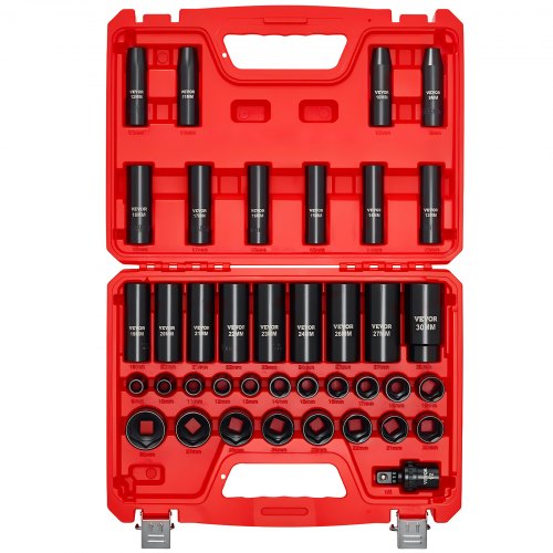VEVOR 1/2 in Drive Impact Socket Set, 39 Piece, 6 Point Deep & Shallow Impact Sockets, Metric 9 to 30 mm, Cr-V Steel High Durability, with Universal Joint, Dual Size Markings, Heavy Duty Carrying Case - CJTTTZCRVCZ39H54I001V0 - view 2