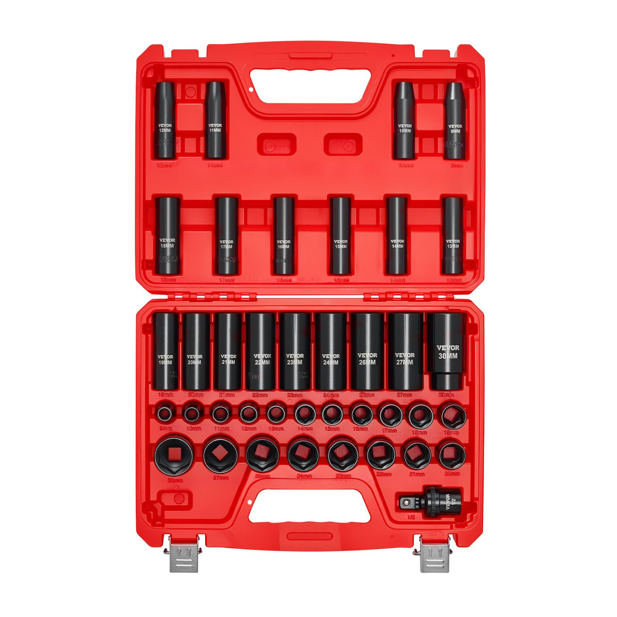 VEVOR 1/2 in Drive Impact Socket Set, 39 Piece, 6 Point Deep & Shallow Impact Sockets, Metric 9 to 30 mm, Cr-V Steel High Durability, with Universal Joint, Dual Size Markings, Heavy Duty Carrying Case - CJTTTZCRVCZ39H54I001V0 - view 10