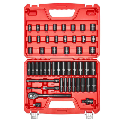 VEVOR 3/8 in Drive Impact Socket Set, 50 Piece, 6 Point Deep & Shallow Impact Sockets, SAE (5/16 in to 3/4 in) and Metric (8 to 22 mm) Sizes with 3 in & 6 in Extension Bars, Cr-V Steel, Carrying Case - CJTTTZCRVCZ54JO4T001V0 - view 10