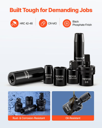 VEVOR 3/8 in Drive Impact Socket Set, 67 Piece, 6 Point Shallow & Deep Impact Sockets, SAE (5/16 in to 3/4 in) and Metric (8 mm to 19 mm), Swivel Sockets, Adapters, Cr-V & Cr-Mo Steel, Carrying Case - CJTTTZCRVCZ63OK3E001V0 - view 3