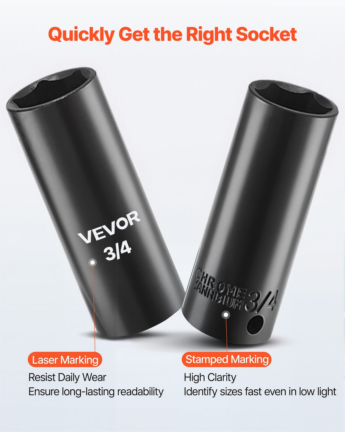 VEVOR 3/8 in Drive Impact Socket Set, 67 Piece, 6 Point Shallow & Deep Impact Sockets, SAE (5/16 in to 3/4 in) and Metric (8 mm to 19 mm), Swivel Sockets, Adapters, Cr-V & Cr-Mo Steel, Carrying Case - CJTTTZCRVCZ63OK3E001V0 - view 5