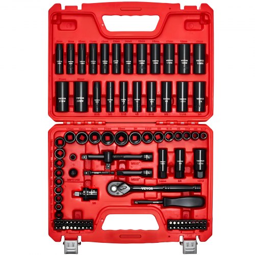 VEVOR 3/8 in Drive Impact Socket Set, 96 Piece, 6 Point Deep & Shallow Impact Sockets, SAE (5/16 in to 3/4 in) and Metric (8 to 22 mm) Sizes with 3 in & 6 in Extension Bars, Cr-V Steel, Carrying Case - CJTTTZCRVCZ9LCTIM001V0 - view 2