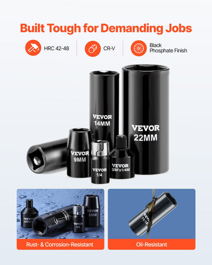VEVOR 3/8 in Drive Impact Socket Set, 96 Piece, 6 Point Deep & Shallow Impact Sockets, SAE (5/16 in to 3/4 in) and Metric (8 to 22 mm) Sizes with 3 in & 6 in Extension Bars, Cr-V Steel, Carrying Case - CJTTTZCRVCZ9LCTIM001V0 - view 3