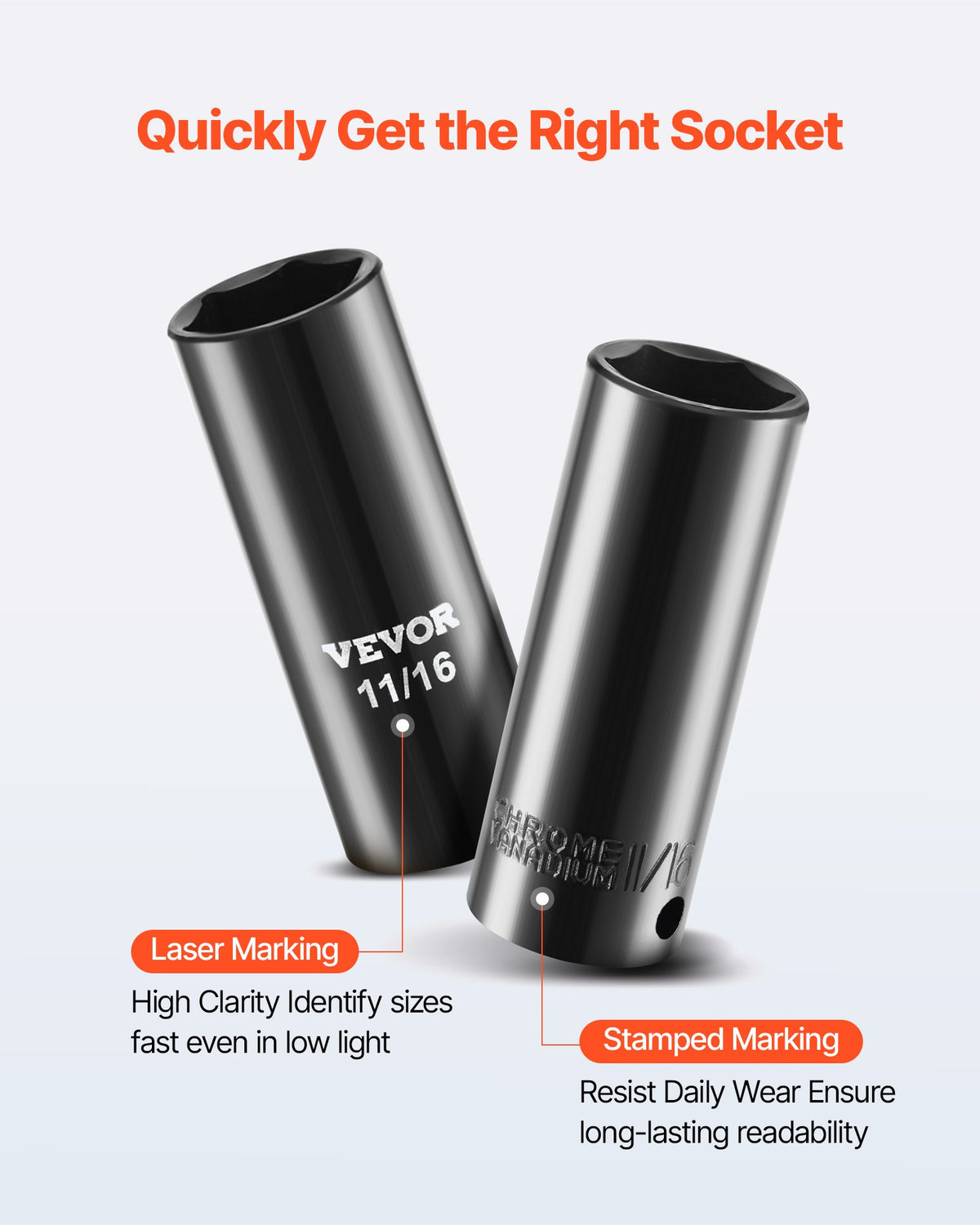 VEVOR 3/8 in Drive Impact Socket Set, 96 Piece, 6 Point Deep & Shallow Impact Sockets, SAE (5/16 in to 3/4 in) and Metric (8 to 22 mm) Sizes with 3 in & 6 in Extension Bars, Cr-V Steel, Carrying Case - CJTTTZCRVCZ9LCTIM001V0 - view 5