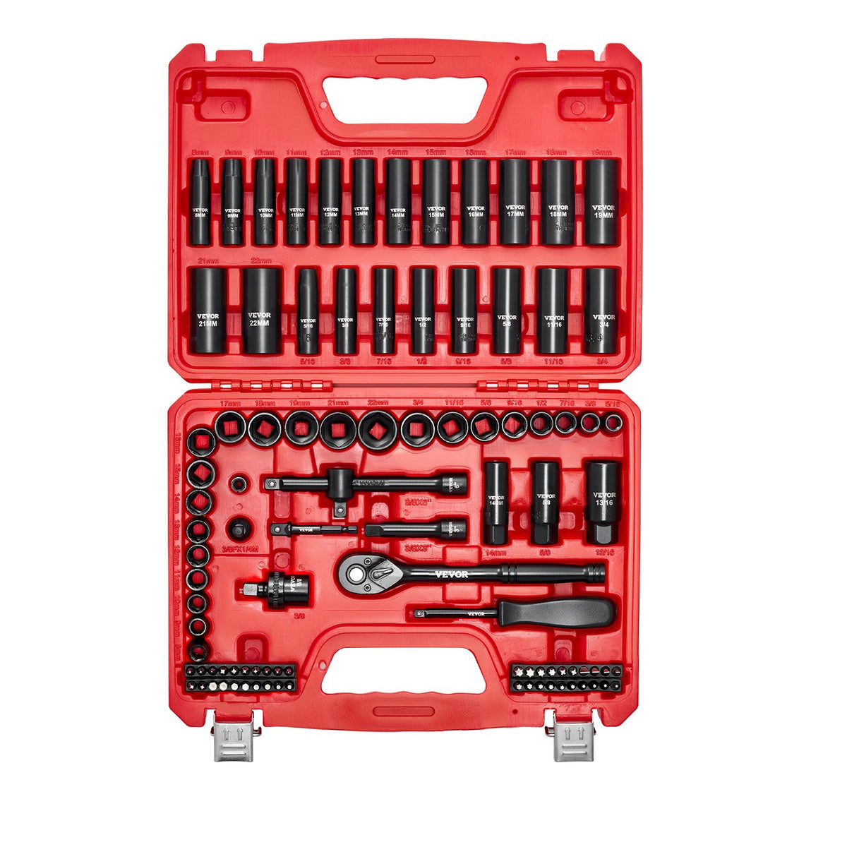 VEVOR 3/8 in Drive Impact Socket Set, 96 Piece, 6 Point Deep & Shallow Impact Sockets, SAE (5/16 in to 3/4 in) and Metric (8 to 22 mm) Sizes with 3 in & 6 in Extension Bars, Cr-V Steel, Carrying Case - CJTTTZCRVCZ9LCTIM001V0 - view 10