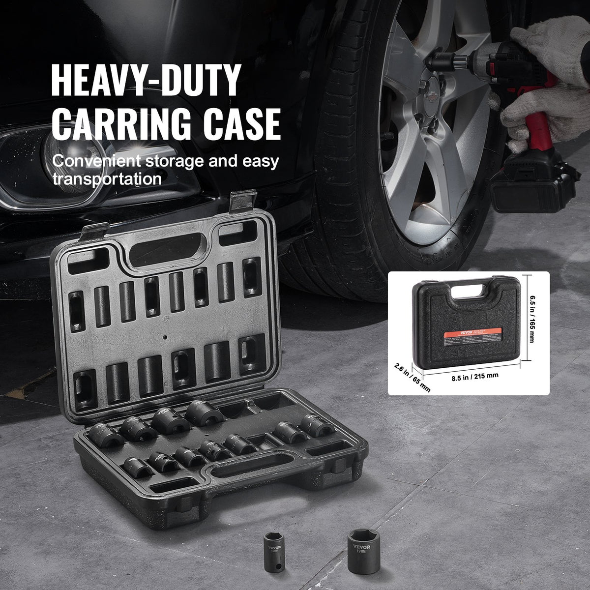 VEVOR 3/8" Drive Impact Socket Set, 14 Piece Shallow Socket Set Metric 7-20mm, 6 Point Cr-Mo Alloy Steel for Auto Repair, Easy-to-Read Size Markings, Rugged Construction, Includes Storage Case - CJTTZJ1CRMO17G1EZV0 - view 7
