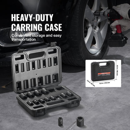 VEVOR 3/8" Drive Impact Socket Set, 14 Piece Shallow Socket Set Metric 7-20mm, 6 Point Cr-Mo Alloy Steel for Auto Repair, Easy-to-Read Size Markings, Rugged Construction, Includes Storage Case - CJTTZJ1CRMO17G1EZV0 - view 7