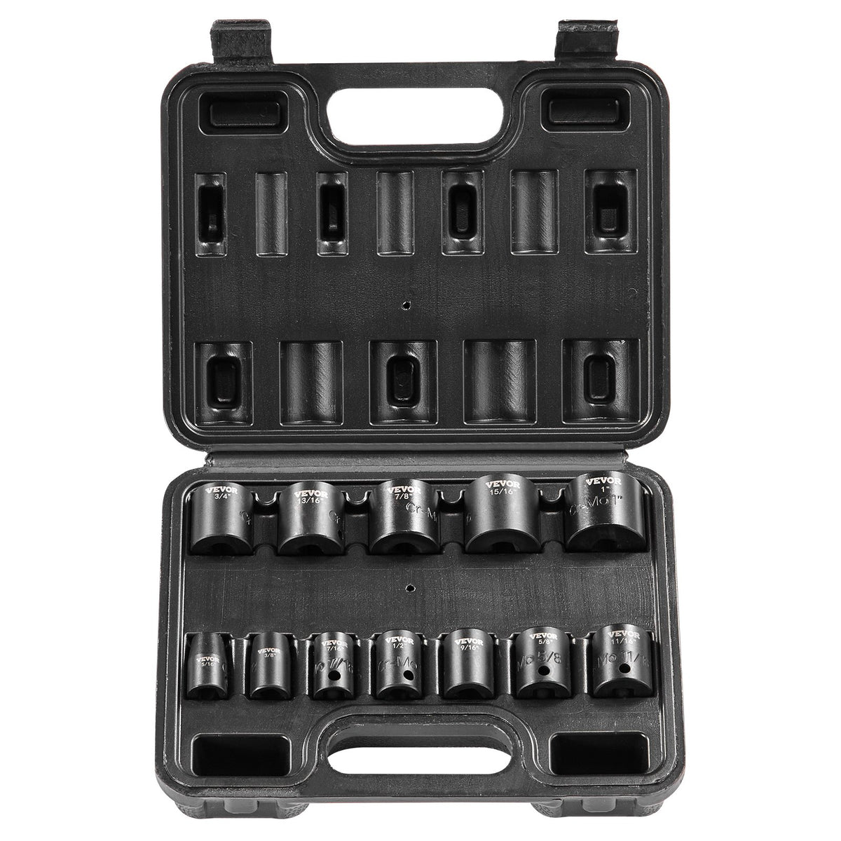 VEVOR 3/8" Drive Impact Socket Set, 12 Piece Shallow Socket Set SAE 5/16"-1", 6 Point Cr-Mo Alloy Steel for Auto Repair, Easy-to-Read Size Markings, Rugged Construction, Includes Storage Case - CJTTZJ1CRMO1I8WKXV0 - view 1