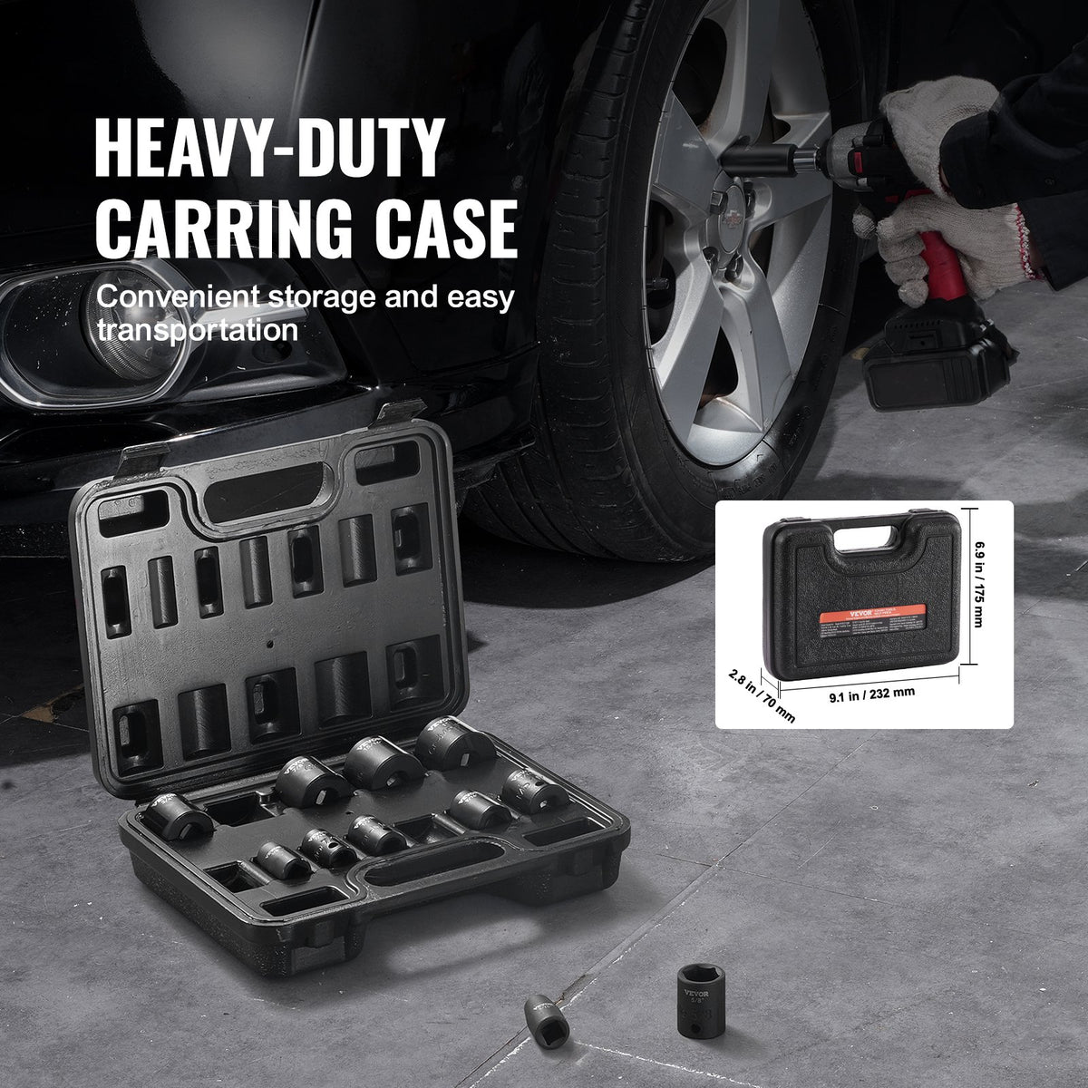 VEVOR 3/8" Drive Impact Socket Set, 12 Piece Shallow Socket Set SAE 5/16"-1", 6 Point Cr-Mo Alloy Steel for Auto Repair, Easy-to-Read Size Markings, Rugged Construction, Includes Storage Case - CJTTZJ1CRMO1I8WKXV0 - view 7