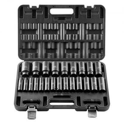 VEVOR Drive Impact Socket Set 1/2" - 26 Piece Deep Socket Set Metric 11-36 mm, 6 Point CR-V & Cr-Mo Alloy Steel for Auto Repair - Easy-to-Read Size Markings, Rugged Sockets Organizer, Storage Case - CJTTZJ1CRV26GV7Z8001V0 - view 2
