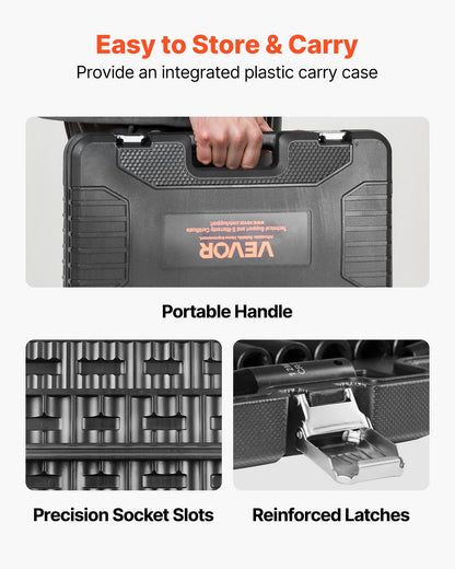 VEVOR Drive Impact Socket Set 1/2" - 26 Piece Deep Socket Set Metric 11-36 mm, 6 Point CR-V & Cr-Mo Alloy Steel for Auto Repair - Easy-to-Read Size Markings, Rugged Sockets Organizer, Storage Case - CJTTZJ1CRV26GV7Z8001V0 - view 7