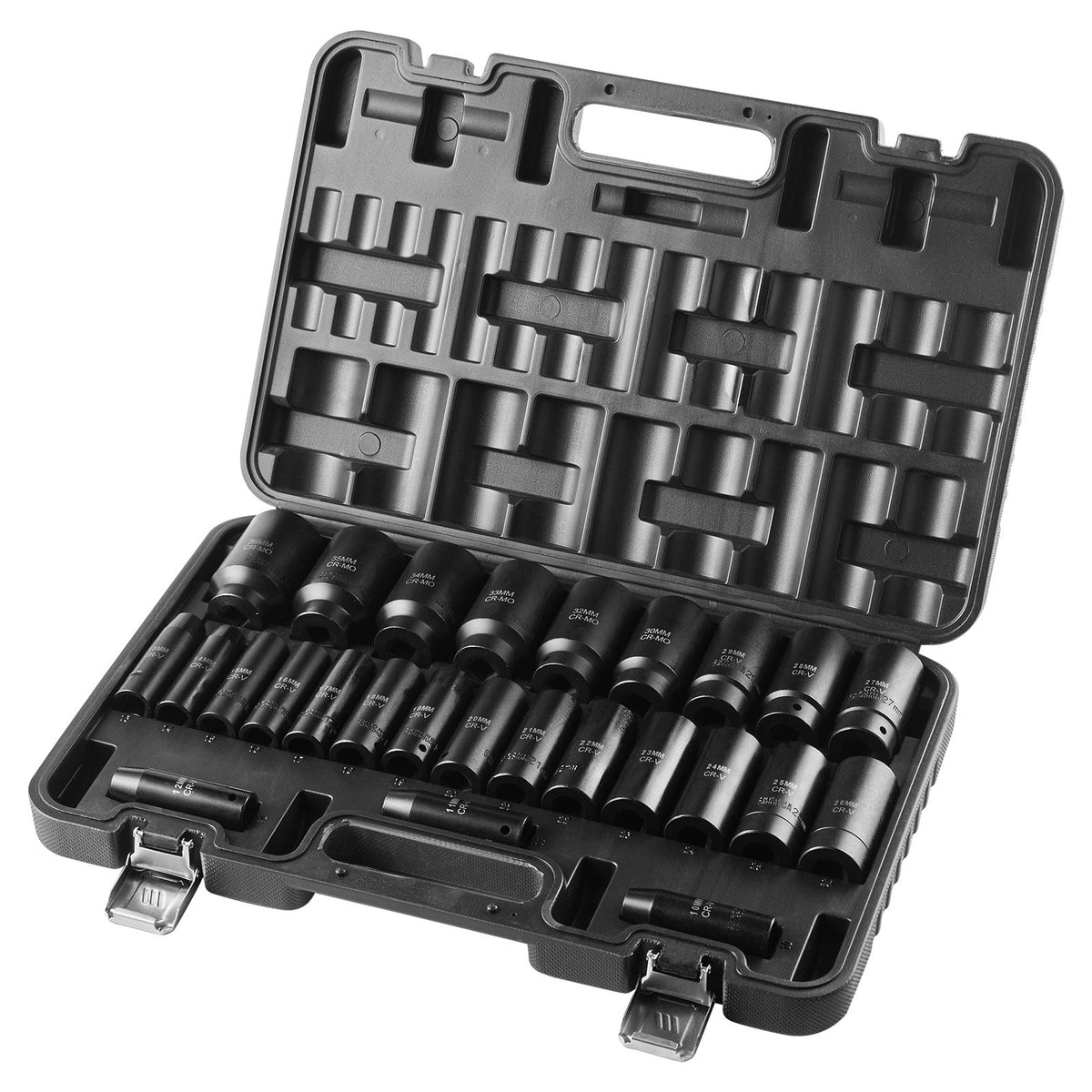 VEVOR Drive Impact Socket Set 1/2" - 26 Piece Deep Socket Set Metric 11-36 mm, 6 Point CR-V & Cr-Mo Alloy Steel for Auto Repair - Easy-to-Read Size Markings, Rugged Sockets Organizer, Storage Case - CJTTZJ1CRV26GV7Z8001V0 - view 10
