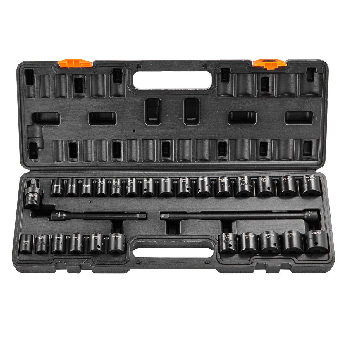 VEVOR 3/8" Drive Impact Socket Set, 29 Piece Shallow Socket Set SAE 3/8"-1" and Metric 8-22mm, 6 Point CR-V Alloy Steel for Auto Repair, Easy-to-Read Size Markings, Rugged Construction, Storage Case - CJTTZJ1CRV299EO2EV0 - view 1