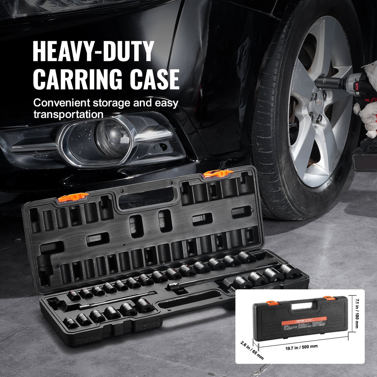 VEVOR 3/8" Drive Impact Socket Set, 29 Piece Shallow Socket Set SAE 3/8"-1" and Metric 8-22mm, 6 Point CR-V Alloy Steel for Auto Repair, Easy-to-Read Size Markings, Rugged Construction, Storage Case - CJTTZJ1CRV299EO2EV0 - view 7
