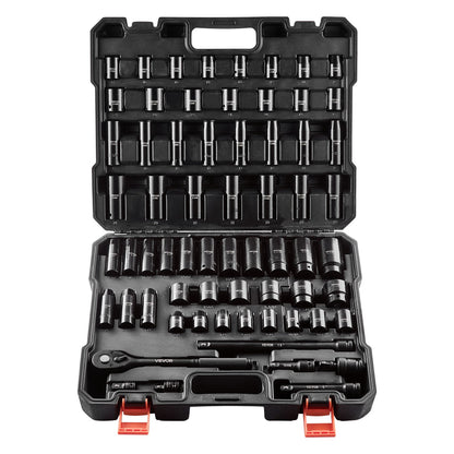 VEVOR Drive Impact Socket Set 1/2" - 65PCS Deep & Standard Socket Set SAE 3/8" to 1-1/4" and Metric 10-24mm, 6 Point CR-V & Cr-Mo Alloy Steel for Auto Repair - Easy-to-Read Size Markings, Storage Case - CJTTZJ1CRV6532FT8001V0 - view 1