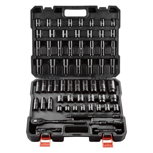 VEVOR Drive Impact Socket Set 1/2" - 65PCS Deep & Standard Socket Set SAE 3/8" to 1-1/4" and Metric 10-24mm, 6 Point CR-V & Cr-Mo Alloy Steel for Auto Repair - Easy-to-Read Size Markings, Storage Case - CJTTZJ1CRV6532FT8001V0 - view 2