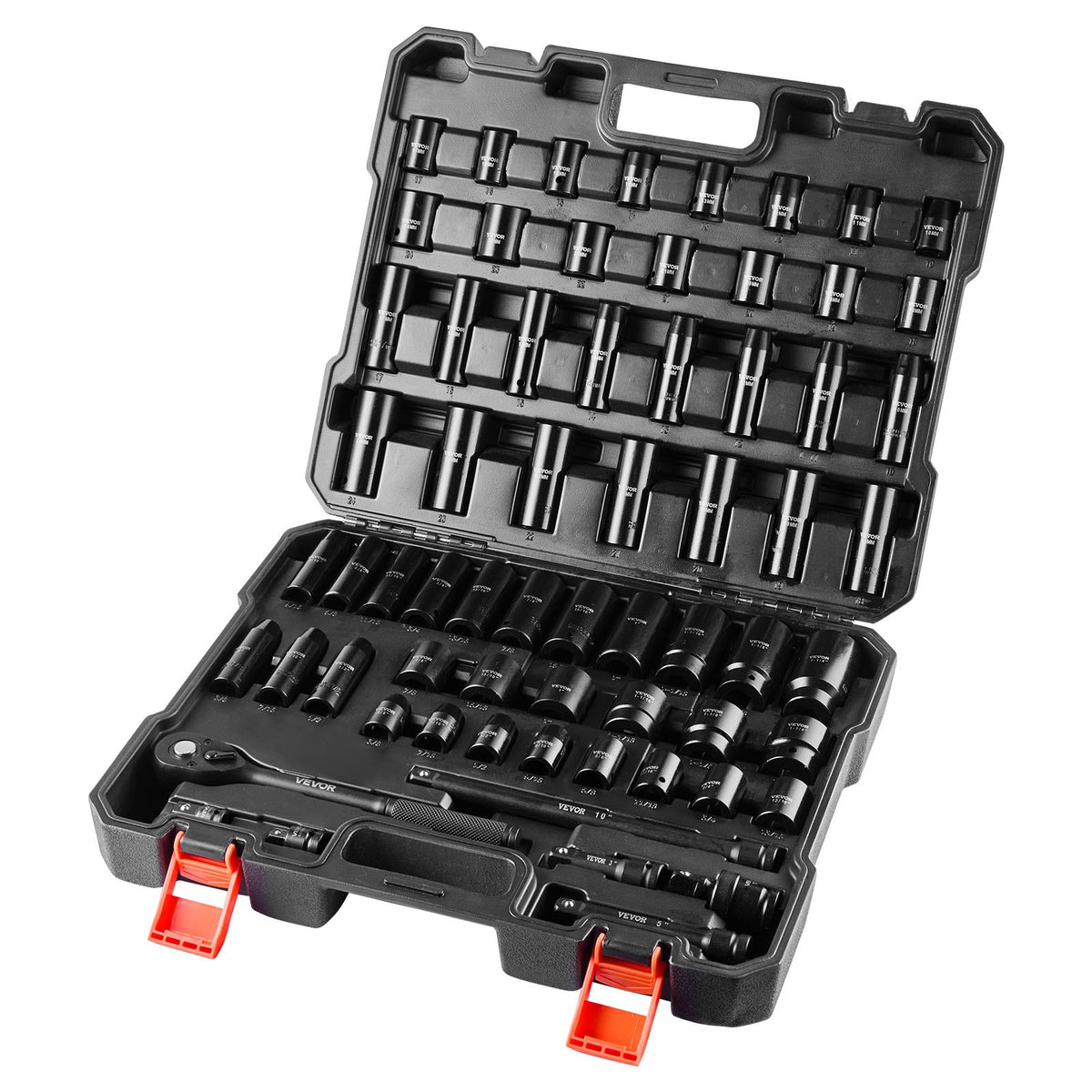 VEVOR Drive Impact Socket Set 1/2" - 65PCS Deep & Standard Socket Set SAE 3/8" to 1-1/4" and Metric 10-24mm, 6 Point CR-V & Cr-Mo Alloy Steel for Auto Repair - Easy-to-Read Size Markings, Storage Case - CJTTZJ1CRV6532FT8001V0 - view 10