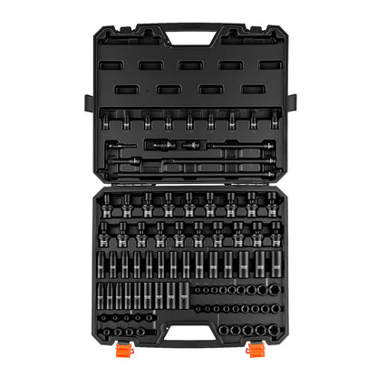 VEVOR Impact Socket Set, 3/8" Drive, 90-Piece Socket Set, 6 Point Sockets, SAE 1/4"-3/4" and Metric 6-19 mm, Easy to Identify, with Adapters, Sturdy Storage Case, Cr-Mo Alloy Steel for Vehicles Repair - CJTTZJCRMOCZ13BNL001V0 - view 1