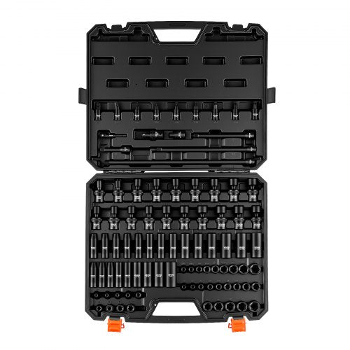 VEVOR Impact Socket Set, 3/8" Drive, 90-Piece Socket Set, 6 Point Sockets, SAE 1/4"-3/4" and Metric 6-19 mm, Easy to Identify, with Adapters, Sturdy Storage Case, Cr-Mo Alloy Steel for Vehicles Repair - CJTTZJCRMOCZ13BNL001V0 - view 2