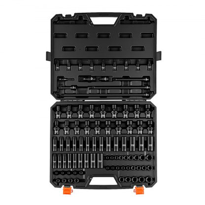 VEVOR Impact Socket Set, 3/8" Drive, 90-Piece Socket Set, 6 Point Sockets, SAE 1/4"-3/4" and Metric 6-19 mm, Easy to Identify, with Adapters, Sturdy Storage Case, Cr-Mo Alloy Steel for Vehicles Repair - CJTTZJCRMOCZ13BNL001V0 - view 2