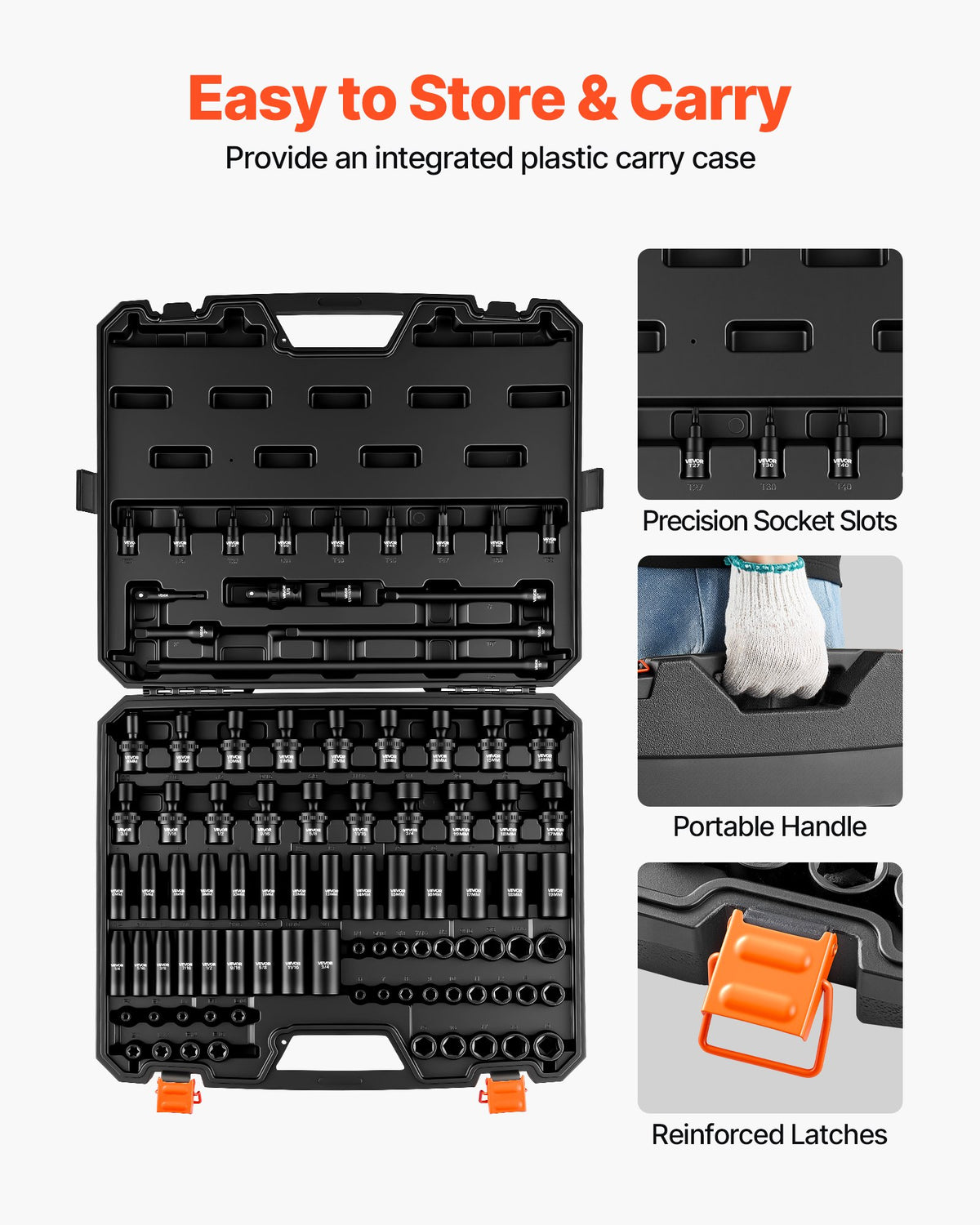 VEVOR Impact Socket Set, 3/8" Drive, 90-Piece Socket Set, 6 Point Sockets, SAE 1/4"-3/4" and Metric 6-19 mm, Easy to Identify, with Adapters, Sturdy Storage Case, Cr-Mo Alloy Steel for Vehicles Repair - CJTTZJCRMOCZ13BNL001V0 - view 7