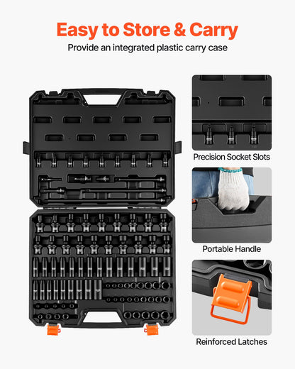 VEVOR Impact Socket Set, 3/8" Drive, 90-Piece Socket Set, 6 Point Sockets, SAE 1/4"-3/4" and Metric 6-19 mm, Easy to Identify, with Adapters, Sturdy Storage Case, Cr-Mo Alloy Steel for Vehicles Repair - CJTTZJCRMOCZ13BNL001V0 - view 7