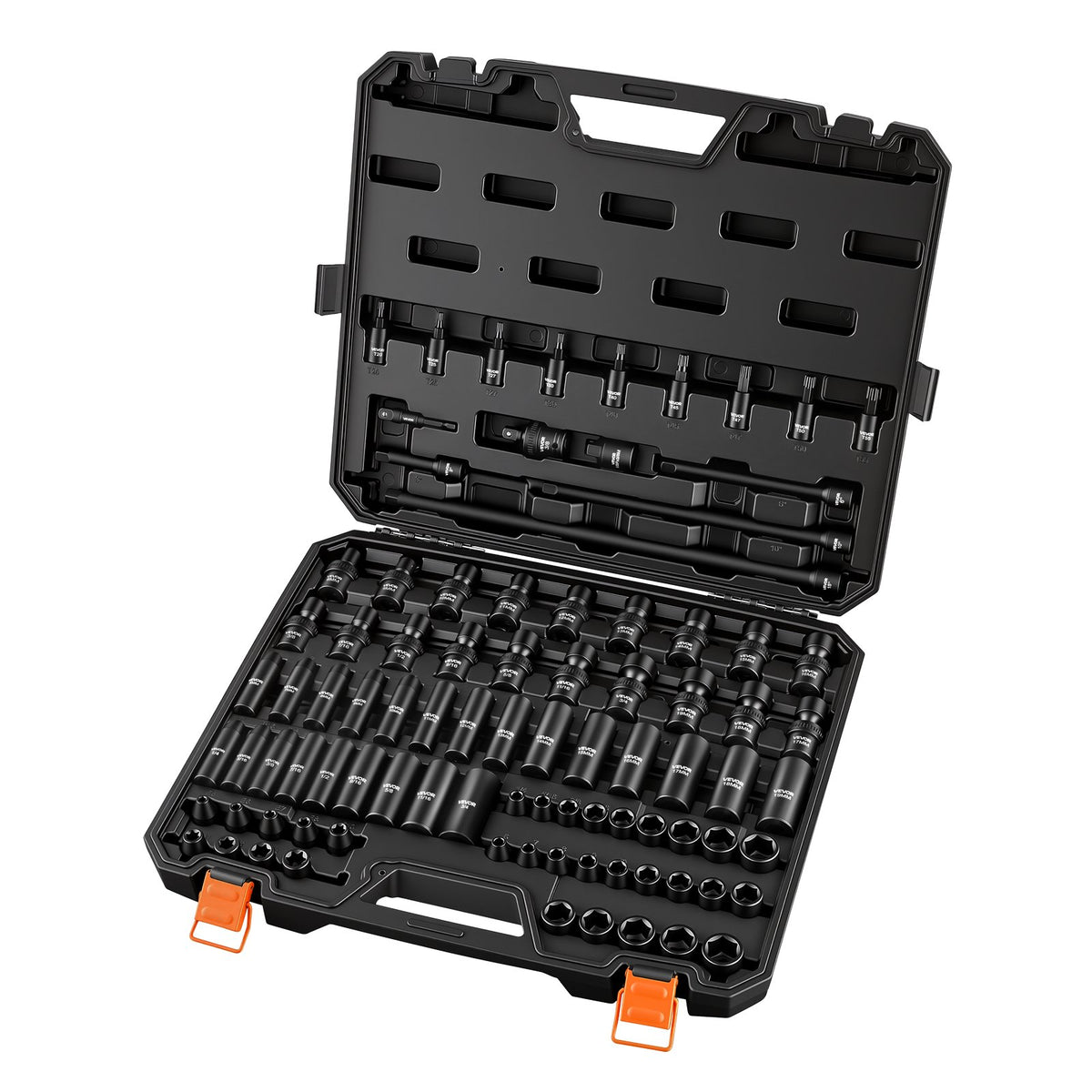 VEVOR Impact Socket Set, 3/8" Drive, 90-Piece Socket Set, 6 Point Sockets, SAE 1/4"-3/4" and Metric 6-19 mm, Easy to Identify, with Adapters, Sturdy Storage Case, Cr-Mo Alloy Steel for Vehicles Repair - CJTTZJCRMOCZ13BNL001V0 - view 10