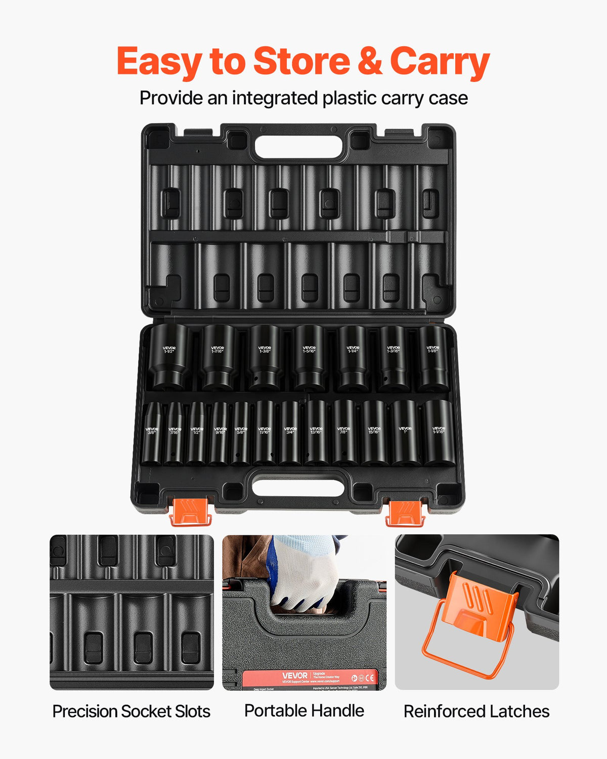VEVOR Impact Socket Set, 1/2" 19 Piece Impact Sockets, Deep Socket, 6-Point Sockets, 1/2" Drive Set 3/8" to 1-1/2", Cr-V Rugged Construction, Easy to Identify, with a Sturdy Storage Case, for Vehicles - CJTTZJCRVCRMIZU25001V0 - view 7