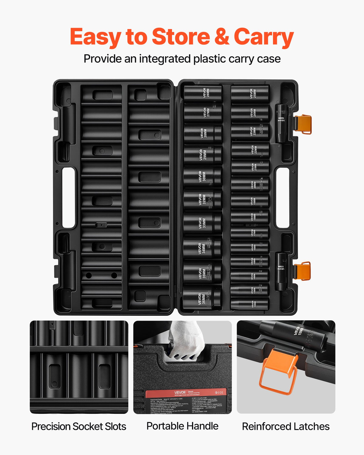 VEVOR Impact Socket Set, 1/2" Drive, 26-Piece Impact Sockets, 6-Point Sockets, Metric 10-30 mm, 32-36 mm, Easy to Identify, with a Sturdy Storage Case, Cr-V Alloy Steel Structure, for Vehicles Repair - CJTTZJCRVCZ2UU0MY001V0 - view 7