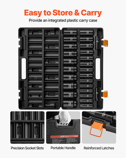 VEVOR Impact Socket Set, 1/2" Drive, 26-Piece Impact Sockets, 6-Point Sockets, Metric 10-30 mm, 32-36 mm, Easy to Identify, with a Sturdy Storage Case, Cr-V Alloy Steel Structure, for Vehicles Repair - CJTTZJCRVCZ2UU0MY001V0 - view 7