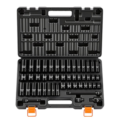 VEVOR Impact Socket Set, 3/8" Drive, 48-Piece Socket Set, 6-Point Sockets, SAE 5/16"-3/4" and Metric 8-19 mm, 21-22 mm, Easy to Identify, Cr-V Alloy Steel, Extension Bar, Adapter and Storage Cage - CJTTZJCRVCZ4AOHC5001V0 - view 1