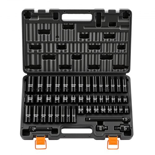 VEVOR Impact Socket Set, 3/8" Drive, 48-Piece Socket Set, 6-Point Sockets, SAE 5/16"-3/4" and Metric 8-19 mm, 21-22 mm, Easy to Identify, Cr-V Alloy Steel, Extension Bar, Adapter and Storage Cage - CJTTZJCRVCZ4AOHC5001V0 - view 2