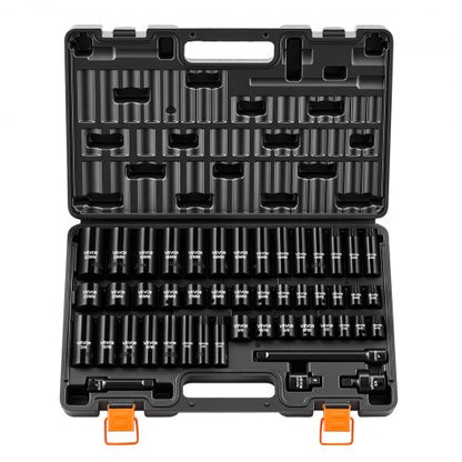 VEVOR Impact Socket Set, 3/8" Drive, 48-Piece Socket Set, 6-Point Sockets, SAE 5/16"-3/4" and Metric 8-19 mm, 21-22 mm, Easy to Identify, Cr-V Alloy Steel, Extension Bar, Adapter and Storage Cage - CJTTZJCRVCZ4AOHC5001V0 - view 2