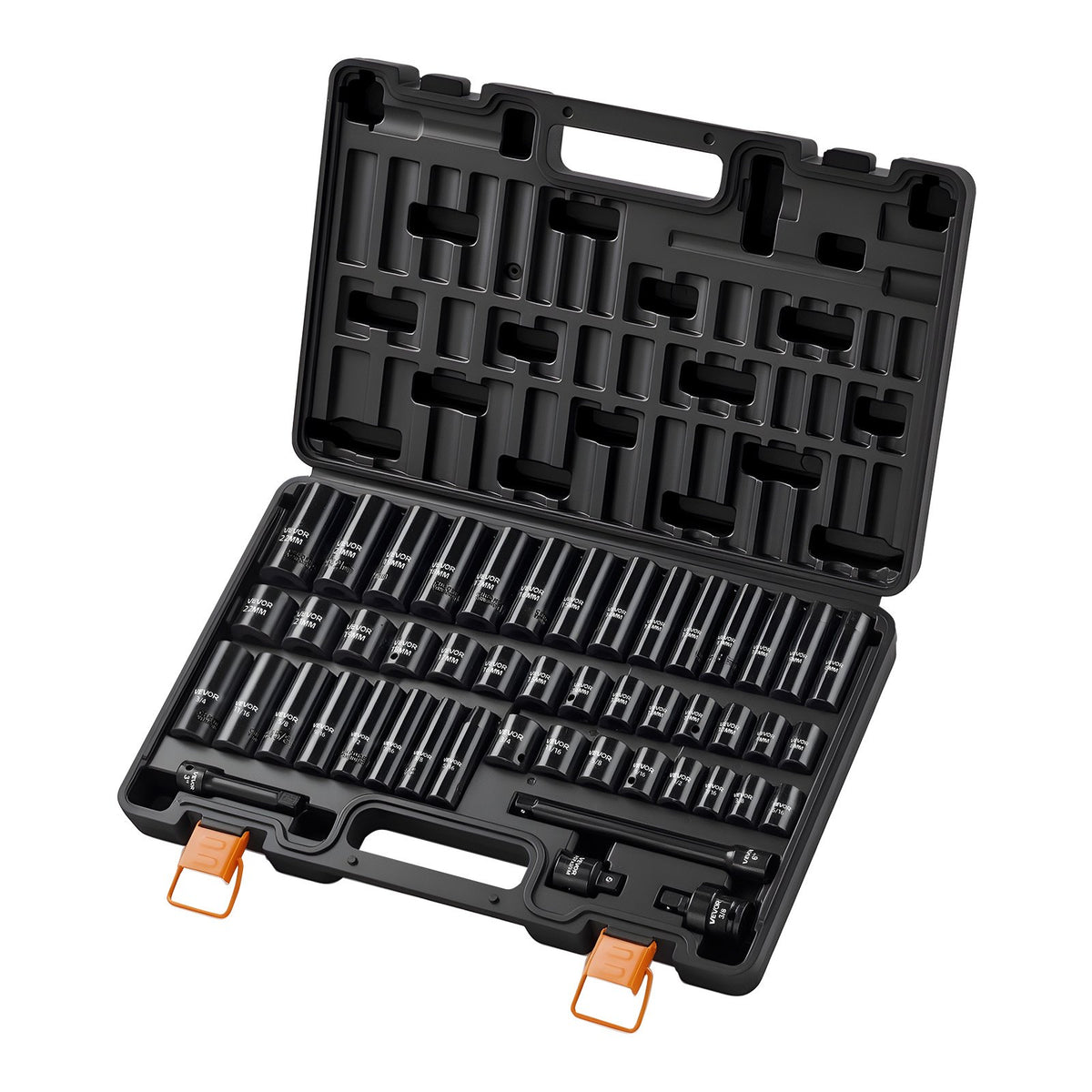 VEVOR Impact Socket Set, 3/8" Drive, 48-Piece Socket Set, 6-Point Sockets, SAE 5/16"-3/4" and Metric 8-19 mm, 21-22 mm, Easy to Identify, Cr-V Alloy Steel, Extension Bar, Adapter and Storage Cage - CJTTZJCRVCZ4AOHC5001V0 - view 10