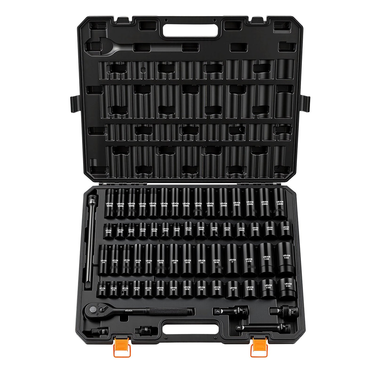 VEVOR Impact Socket Set, 1/2" Drive, 65-Piece Socket Set, 6 Point Sockets, SAE 3/8" to 1-1/4" and Metric 10-24 mm, Easy to Identify, with a Sturdy Storage Case, Cr-V Alloy Steel for Vehicles Repair - CJTTZJCRVCZ6B8N49001V0 - view 1
