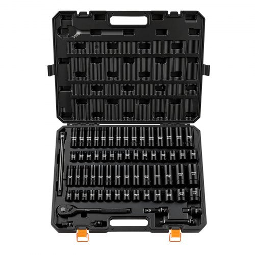 VEVOR Impact Socket Set, 1/2" Drive, 65-Piece Socket Set, 6 Point Sockets, SAE 3/8" to 1-1/4" and Metric 10-24 mm, Easy to Identify, with a Sturdy Storage Case, Cr-V Alloy Steel for Vehicles Repair - CJTTZJCRVCZ6B8N49001V0 - view 2