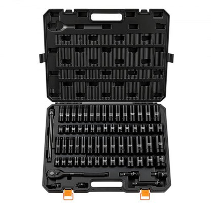 VEVOR Impact Socket Set, 1/2" Drive, 65-Piece Socket Set, 6 Point Sockets, SAE 3/8" to 1-1/4" and Metric 10-24 mm, Easy to Identify, with a Sturdy Storage Case, Cr-V Alloy Steel for Vehicles Repair - CJTTZJCRVCZ6B8N49001V0 - view 2
