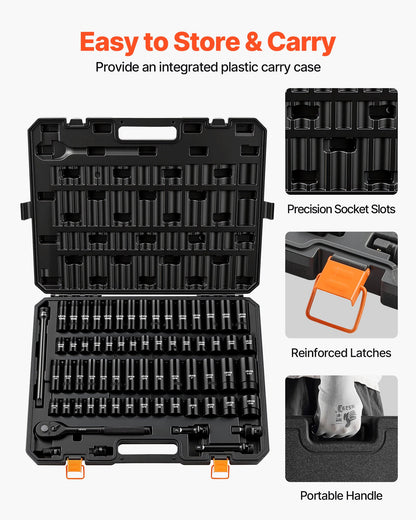 VEVOR Impact Socket Set, 1/2" Drive, 65-Piece Socket Set, 6 Point Sockets, SAE 3/8" to 1-1/4" and Metric 10-24 mm, Easy to Identify, with a Sturdy Storage Case, Cr-V Alloy Steel for Vehicles Repair - CJTTZJCRVCZ6B8N49001V0 - view 7