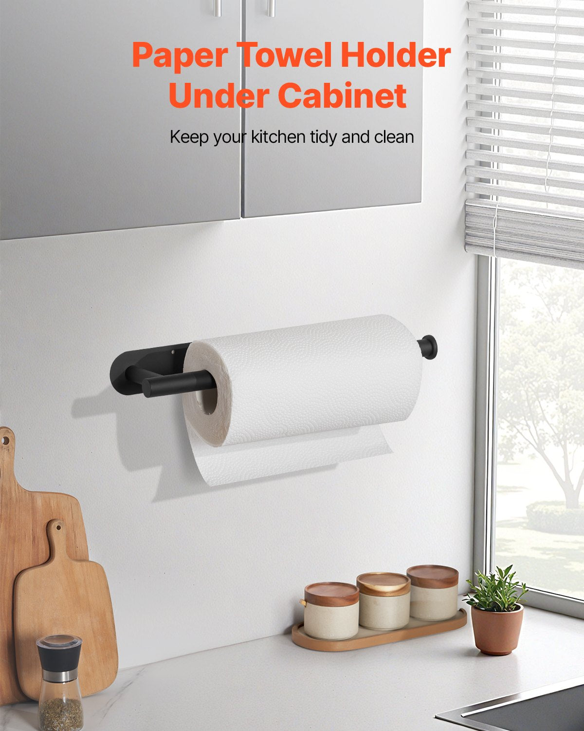 VEVOR Paper Towel Holder Under Cabinet, High-Quality Stainless Steel Paper Towel Holder, Self Adhesive or Drilling Paper Towel Holder Wall Mount for Kitchen, Bathroom, Pantry - CJXBGSCFZJJDYAPNFV0 - view 3