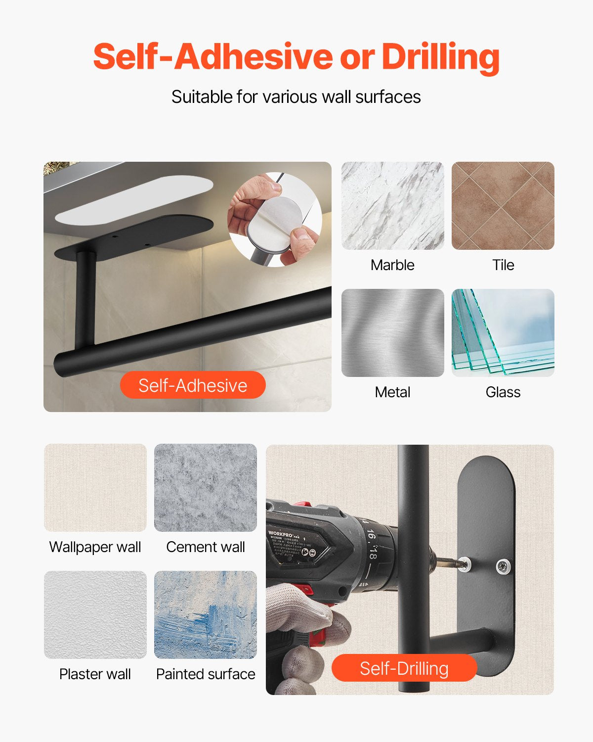 VEVOR Paper Towel Holder Under Cabinet, High-Quality Stainless Steel Paper Towel Holder, Self Adhesive or Drilling Paper Towel Holder Wall Mount for Kitchen, Bathroom, Pantry - CJXBGSCFZJJDYAPNFV0 - view 4