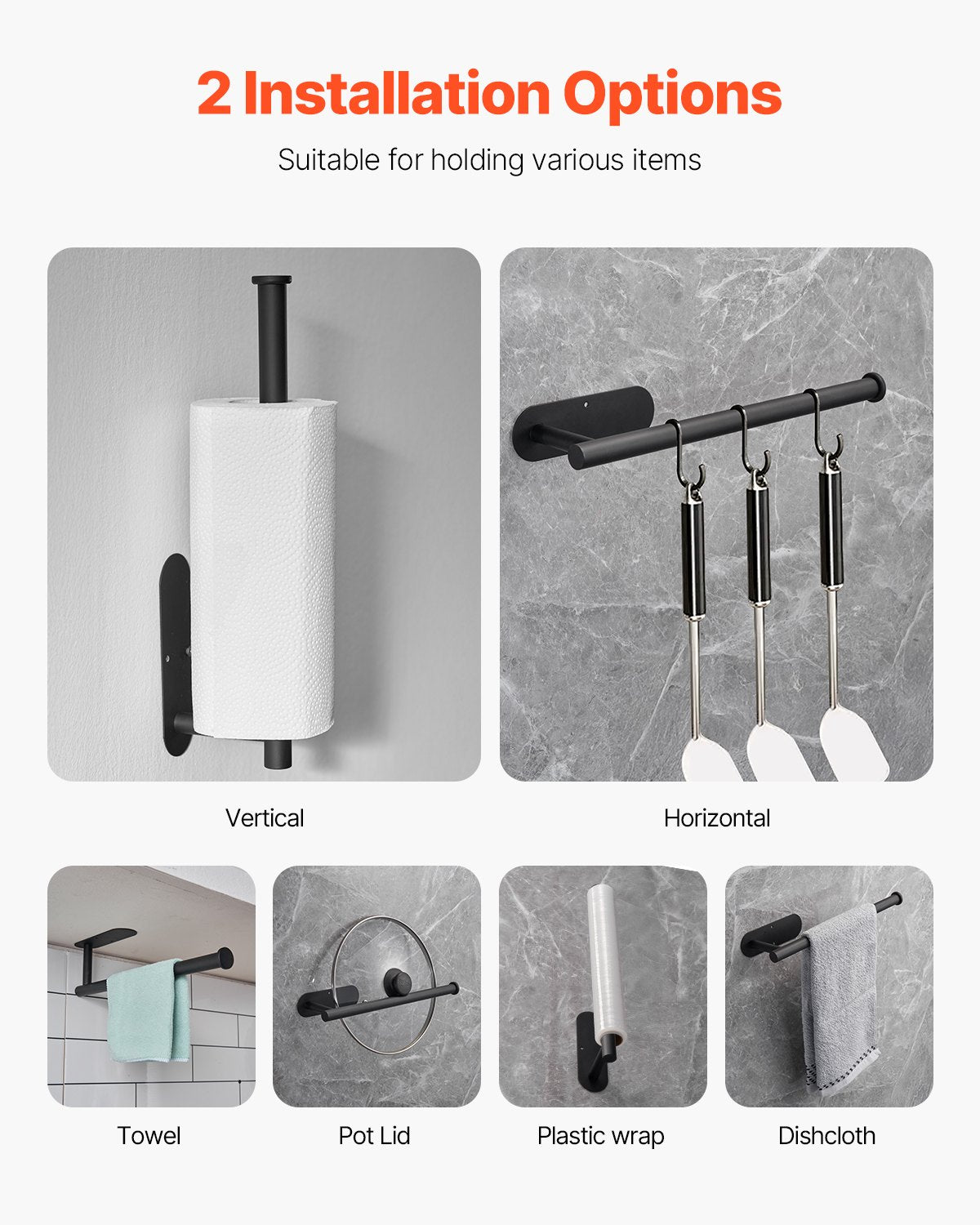 VEVOR Paper Towel Holder Under Cabinet, High-Quality Stainless Steel Paper Towel Holder, Self Adhesive or Drilling Paper Towel Holder Wall Mount for Kitchen, Bathroom, Pantry - CJXBGSCFZJJDYAPNFV0 - view 6