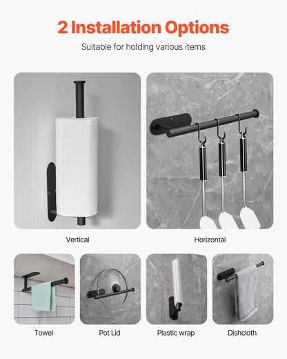 VEVOR Paper Towel Holder Under Cabinet, High-Quality Stainless Steel Paper Towel Holder, Self Adhesive or Drilling Paper Towel Holder Wall Mount for Kitchen, Bathroom, Pantry - CJXBGSCFZJJDYAPNFV0 - view 6