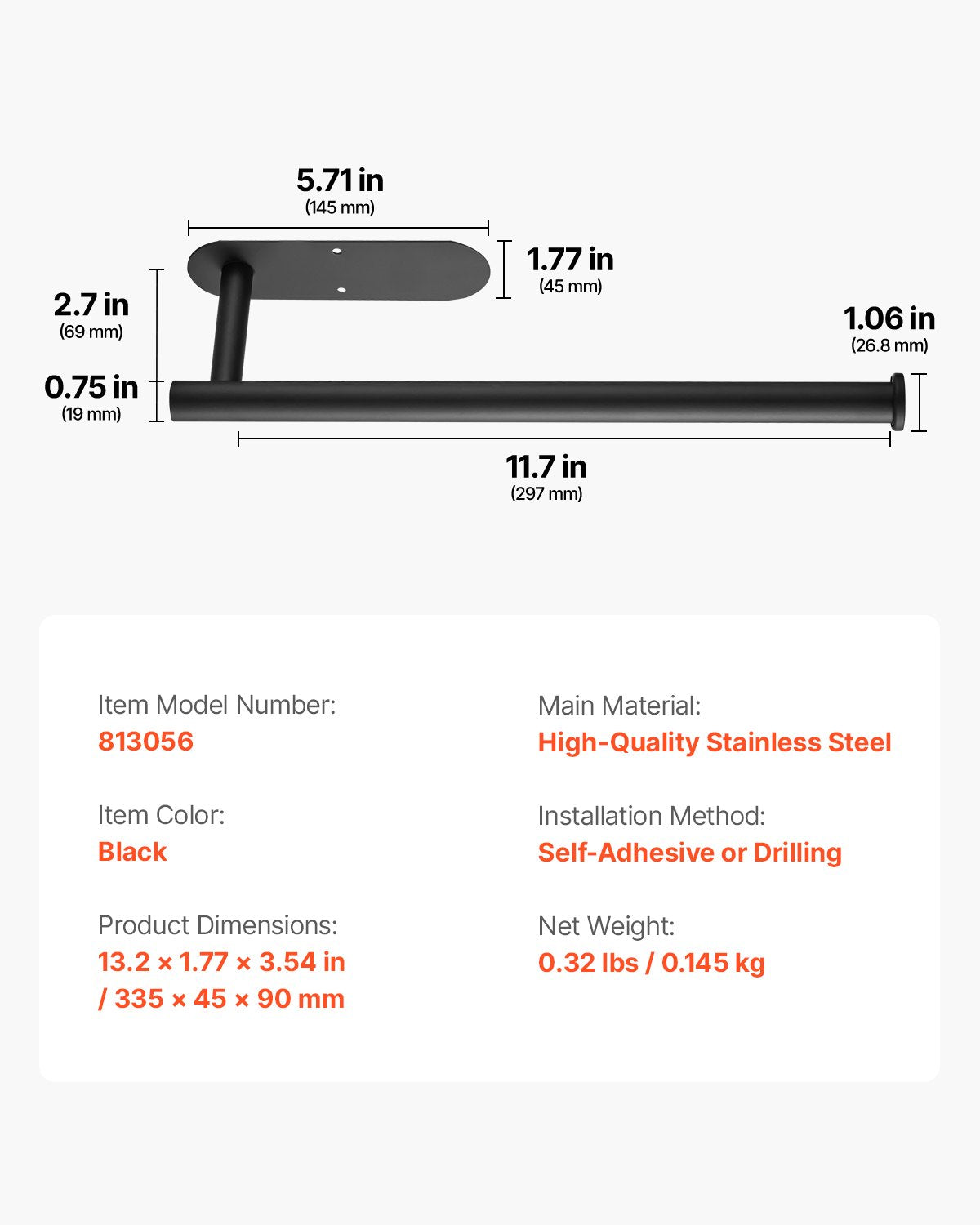 VEVOR Paper Towel Holder Under Cabinet, High-Quality Stainless Steel Paper Towel Holder, Self Adhesive or Drilling Paper Towel Holder Wall Mount for Kitchen, Bathroom, Pantry - CJXBGSCFZJJDYAPNFV0 - view 8