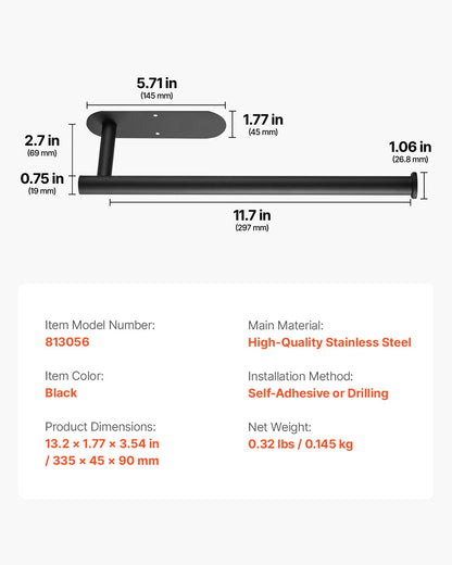 VEVOR Paper Towel Holder Under Cabinet, High-Quality Stainless Steel Paper Towel Holder, Self Adhesive or Drilling Paper Towel Holder Wall Mount for Kitchen, Bathroom, Pantry - CJXBGSCFZJJDYAPNFV0 - view 8